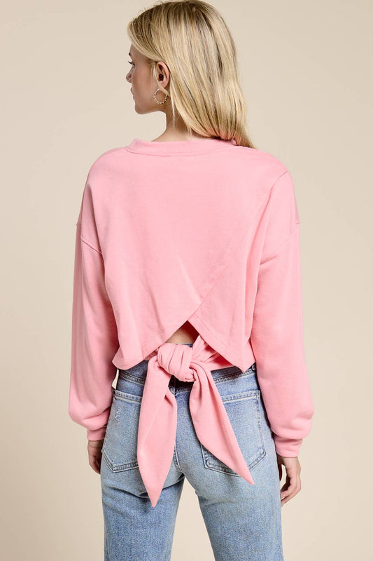 Open-Back Wrap Tie Crewneck