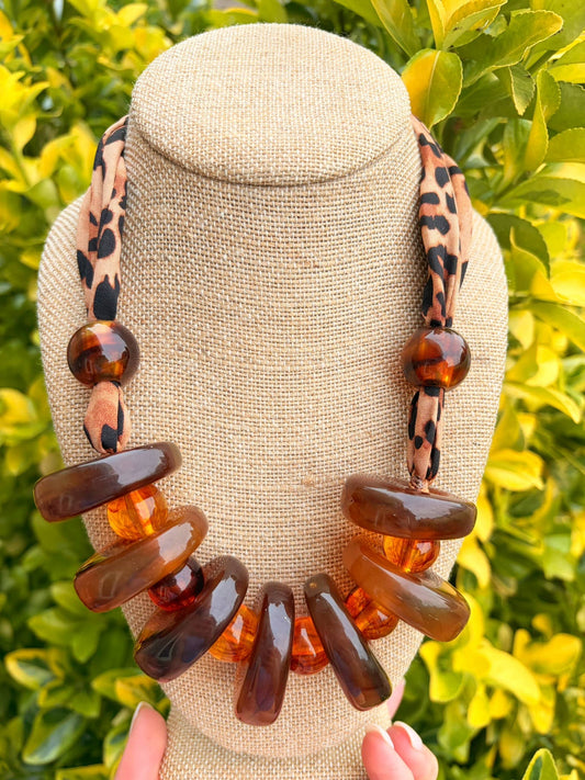 Cheetah Scarf with Brown Statement Beads