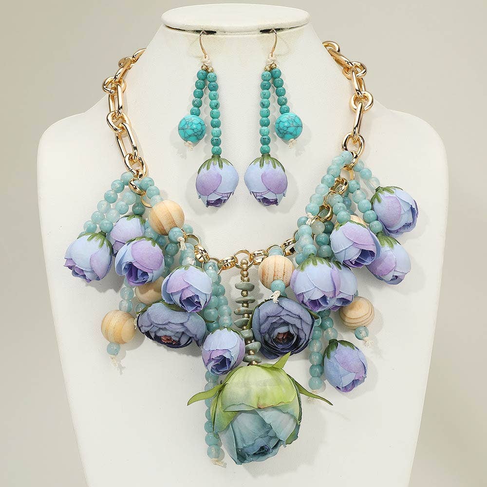 π Coastal Bloom Floral Statement Necklace & Earring Set