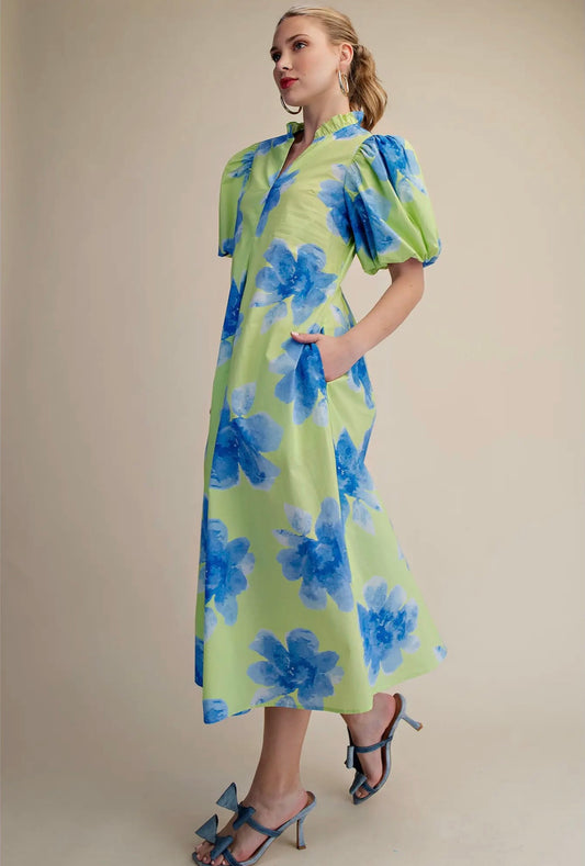 Lime Flower Pop Midi Dress