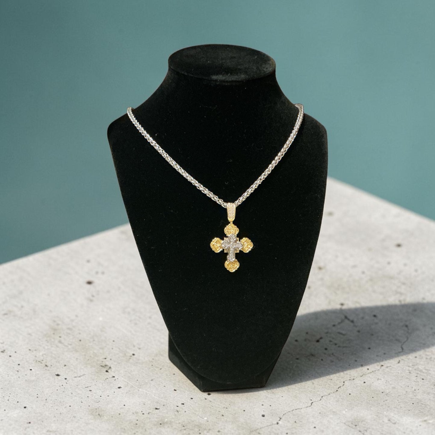 Waterproof Two-Tone Cross Pendant Necklace
