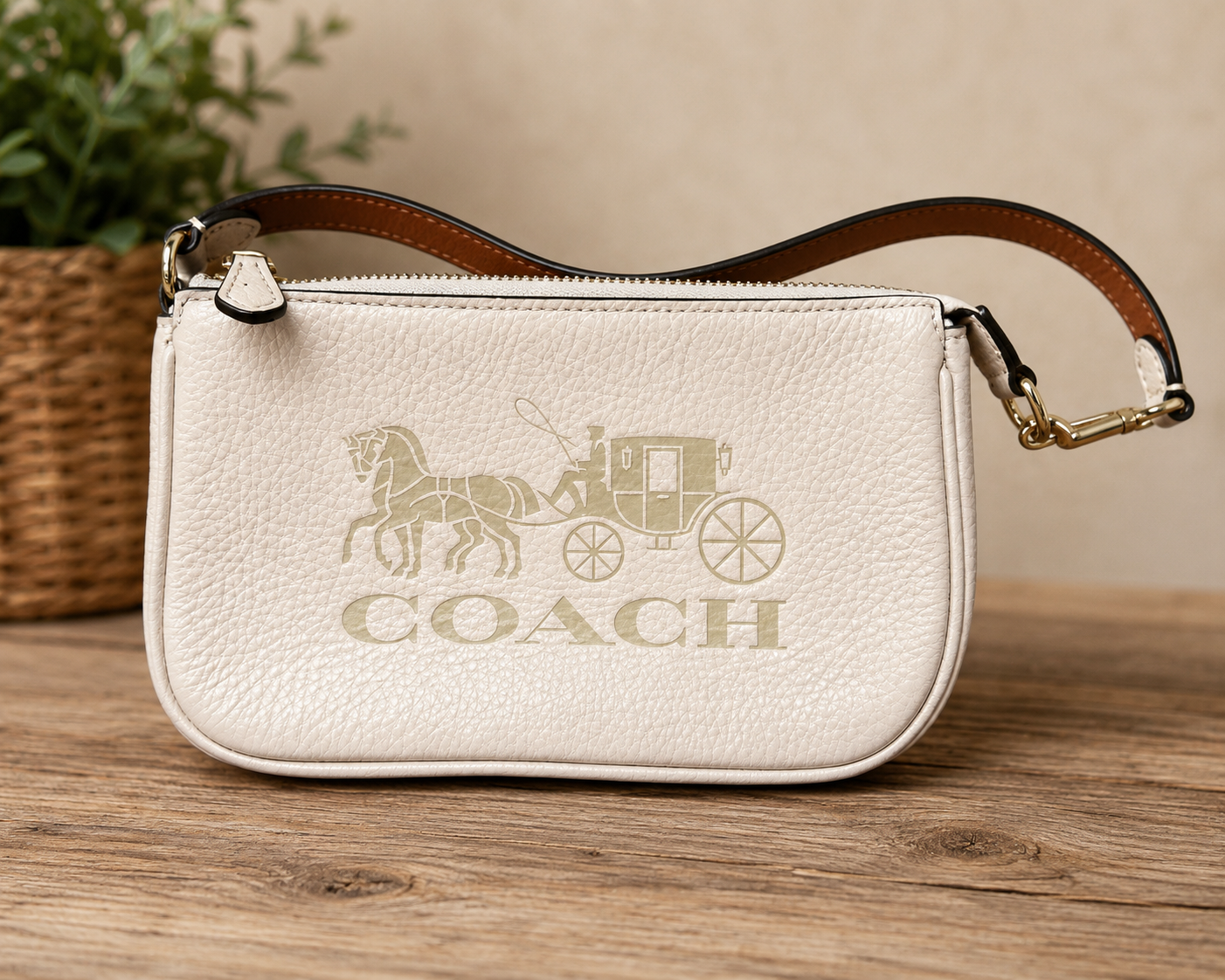 Authentic Coach Nolita 19 Chalk White Pebbled Leather Wristlet