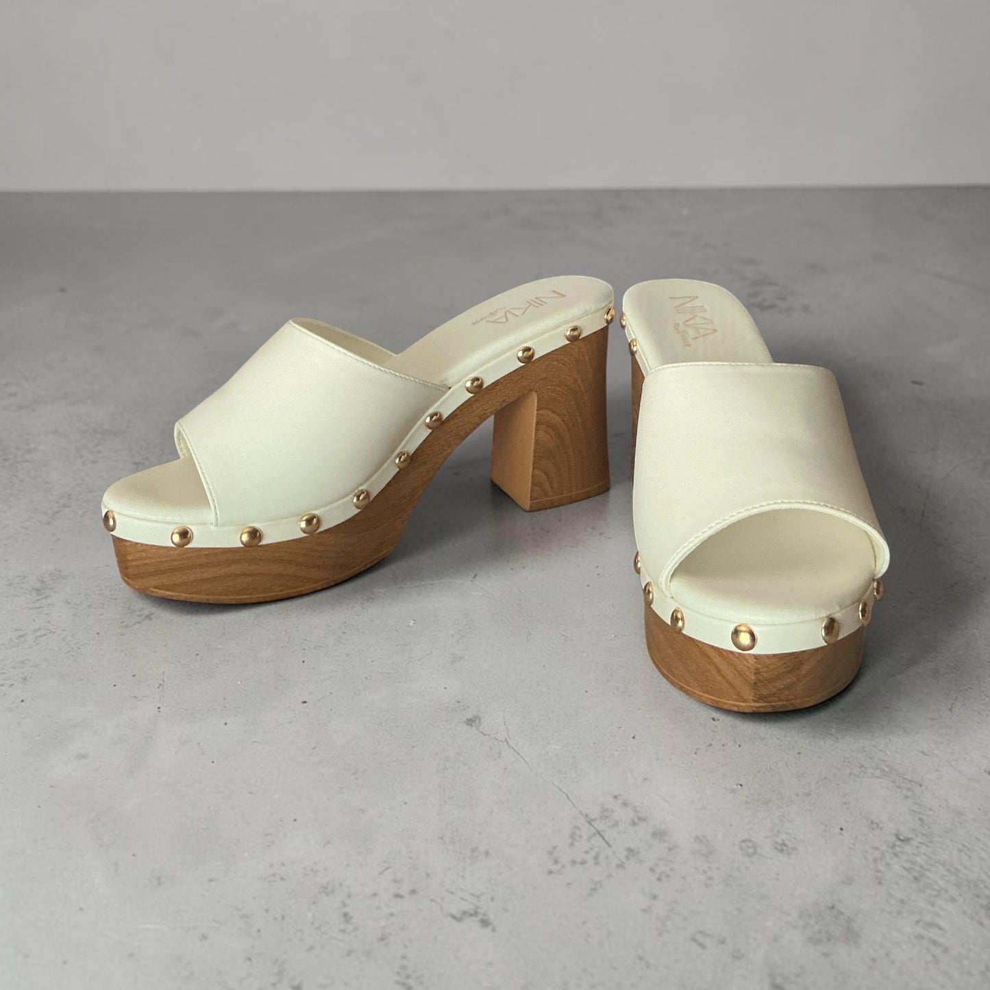 Nikia Cream Studded Platform Clog Sandals