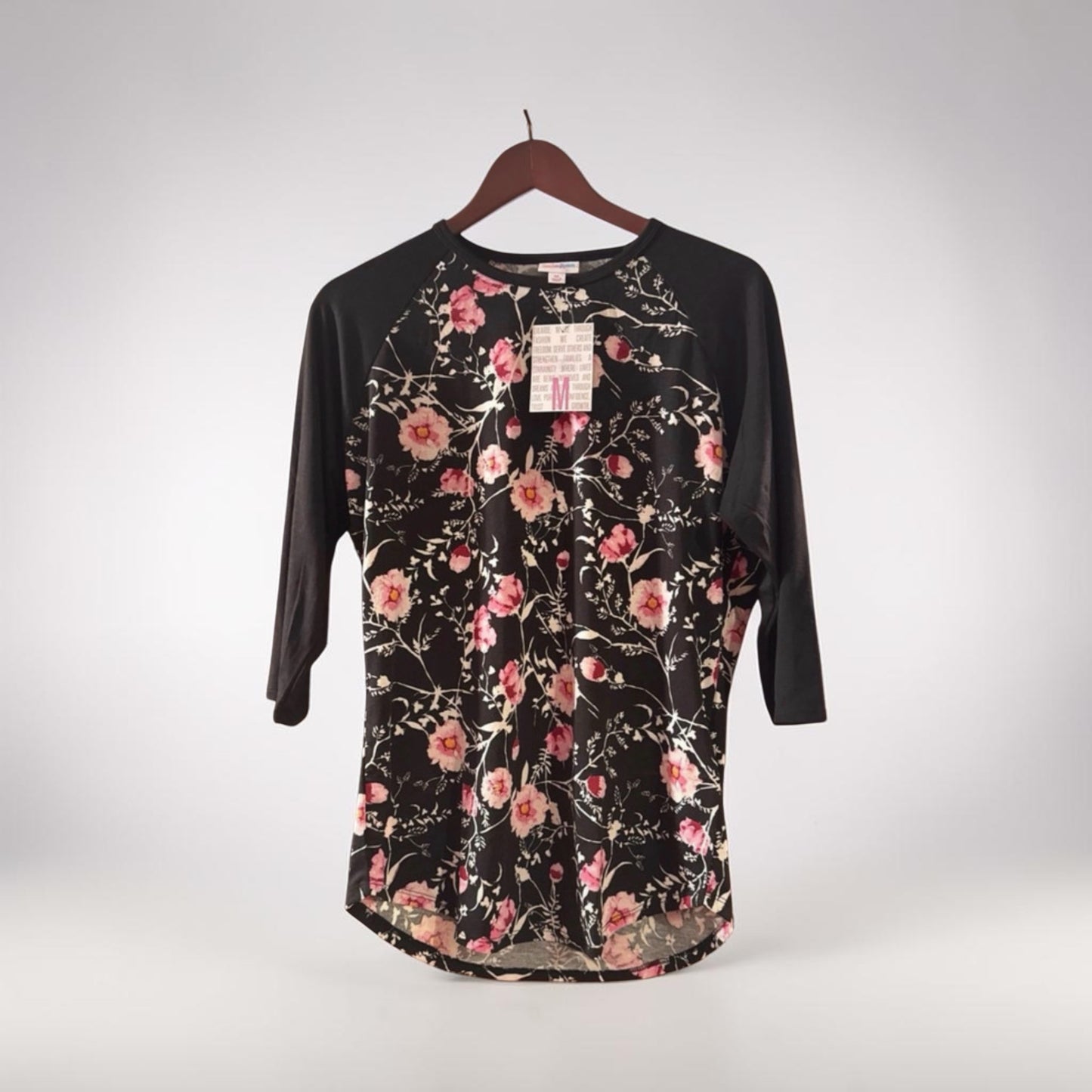 LuLaRoe Randy Floral Raglan Top | Black & Pink Floral | Size Medium