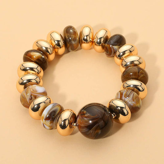 Chunky Golden Mocha Statement Beaded Stretch Bracelet
