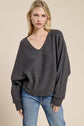 Brushed Rib Knit V-Neck Oversized Long Sleeve Dolman Top