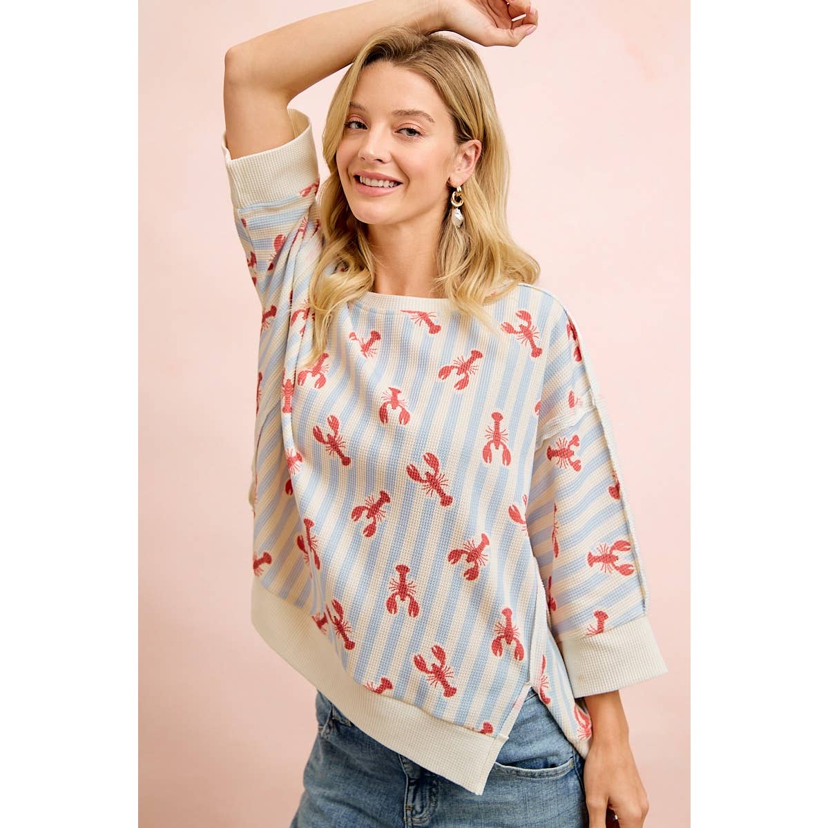 BiBi Coastal Lobster Waffle Knit Pullover