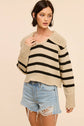 Harbor Collar Stripe Wool Blend Knit Sweater Top