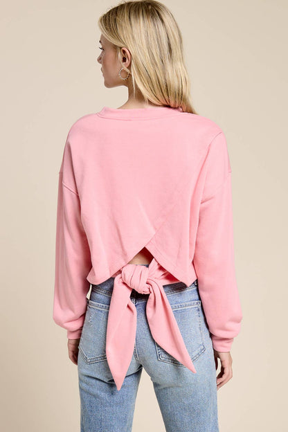 Open-Back Wrap Tie Crewneck
