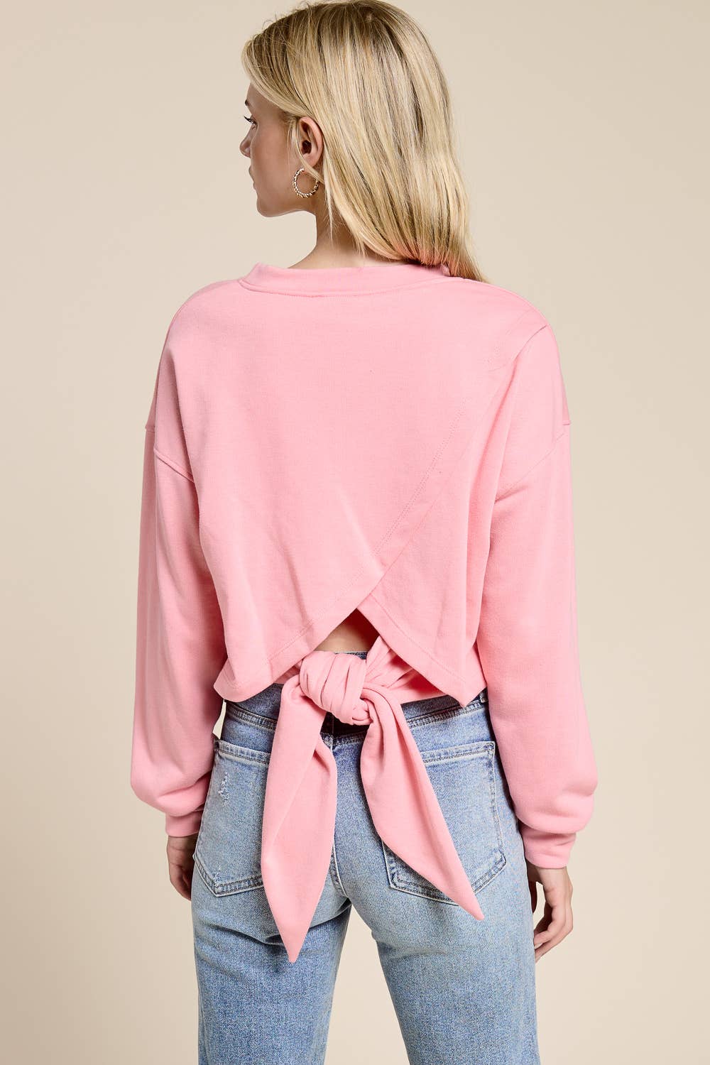 Open-Back Wrap Tie Crewneck