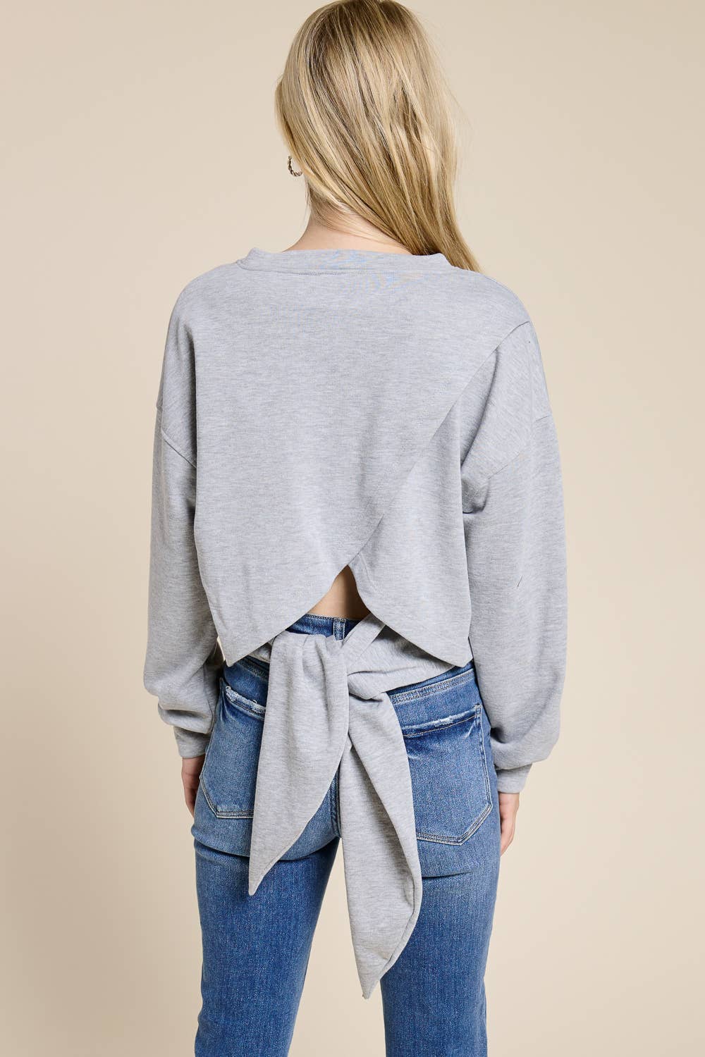 Open-Back Wrap Tie Crewneck