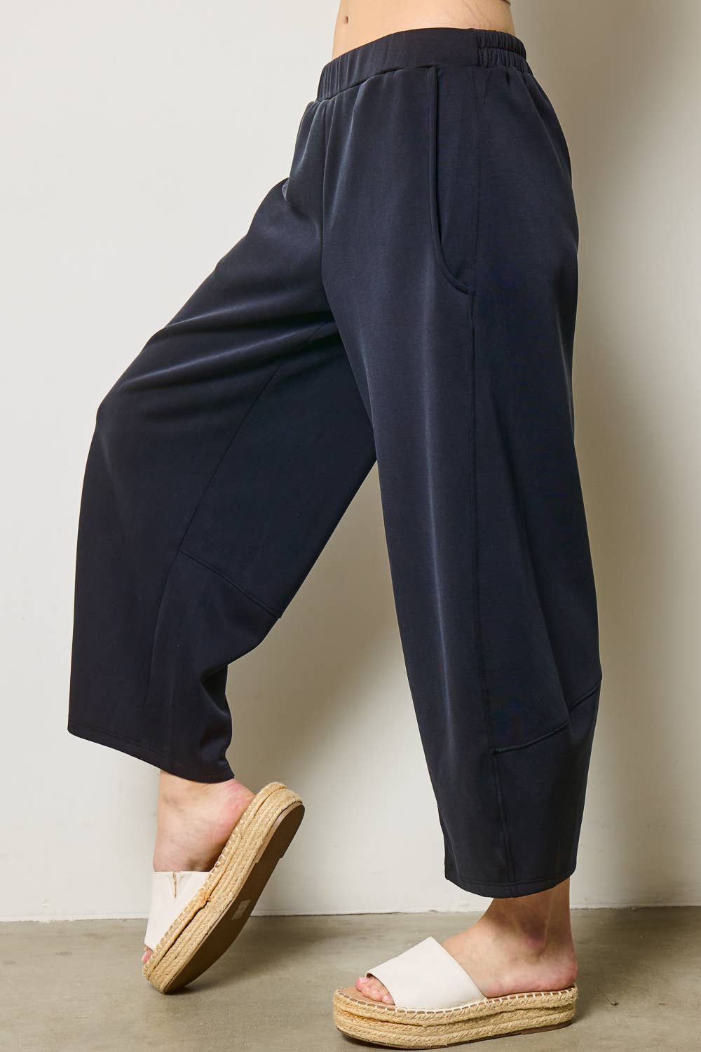 Charlotte Avery Black Scuba Relaxed Barrel Leg Pants