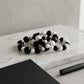 Black Bead White Pearl Bracelet Stretch 3 Strand