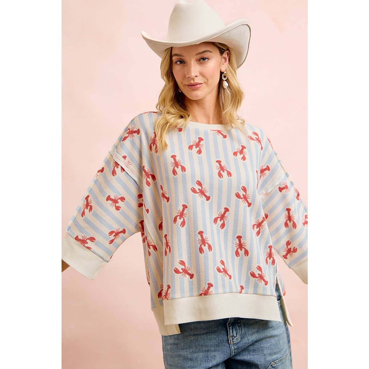 BiBi Coastal Lobster Waffle Knit Pullover