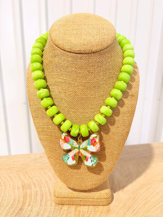 Rebecca x Kate Lime Green Butterfly Necklace