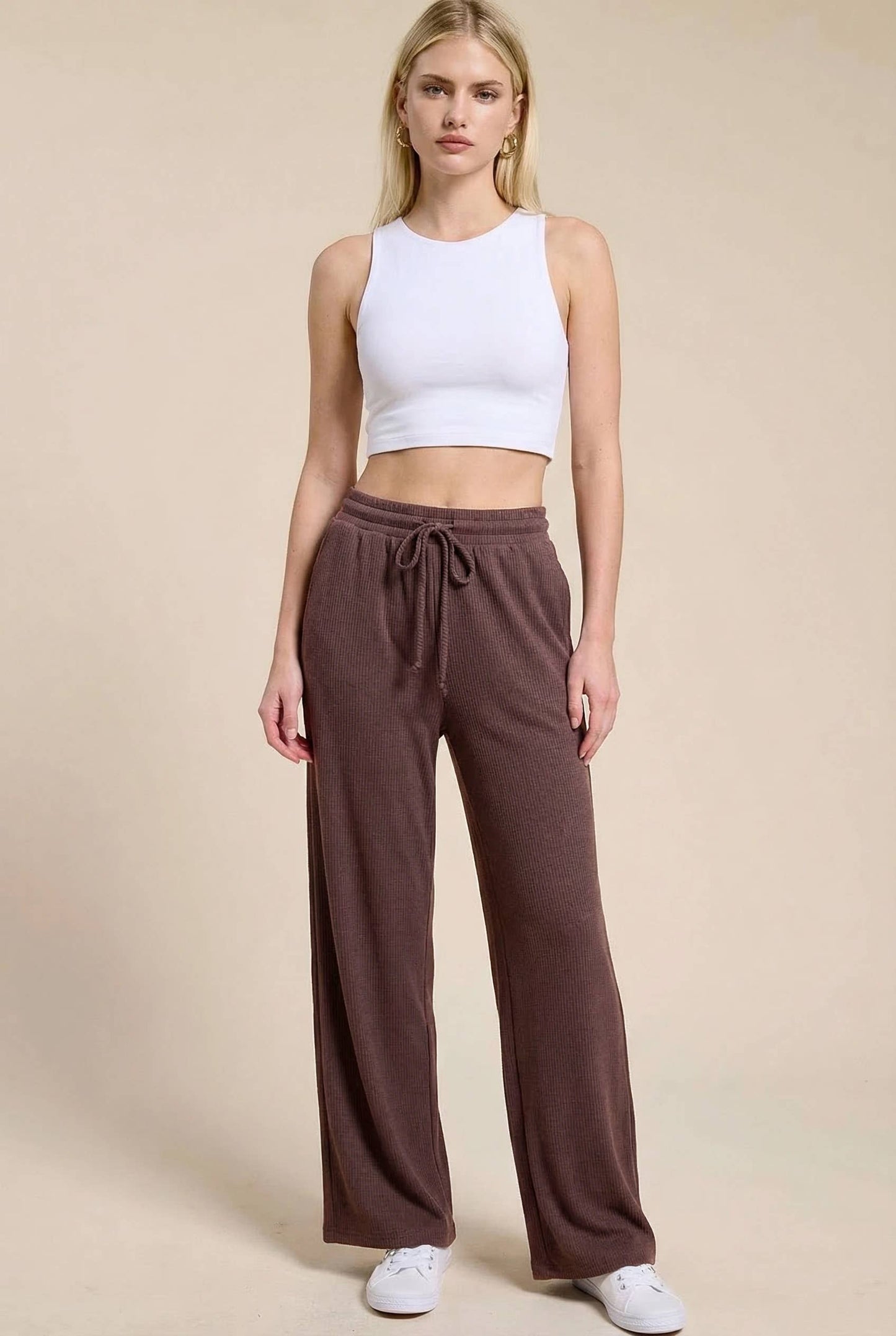 Micro Ribbed Relaxed Drawstring Lounge Pants