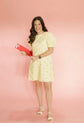 Peach Love Yellow with Green Polka Dot Puff Sleeve Dress – Medium