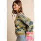 SOFT CAMO CONTRAST NECK AND ROLL UP SWEATER
