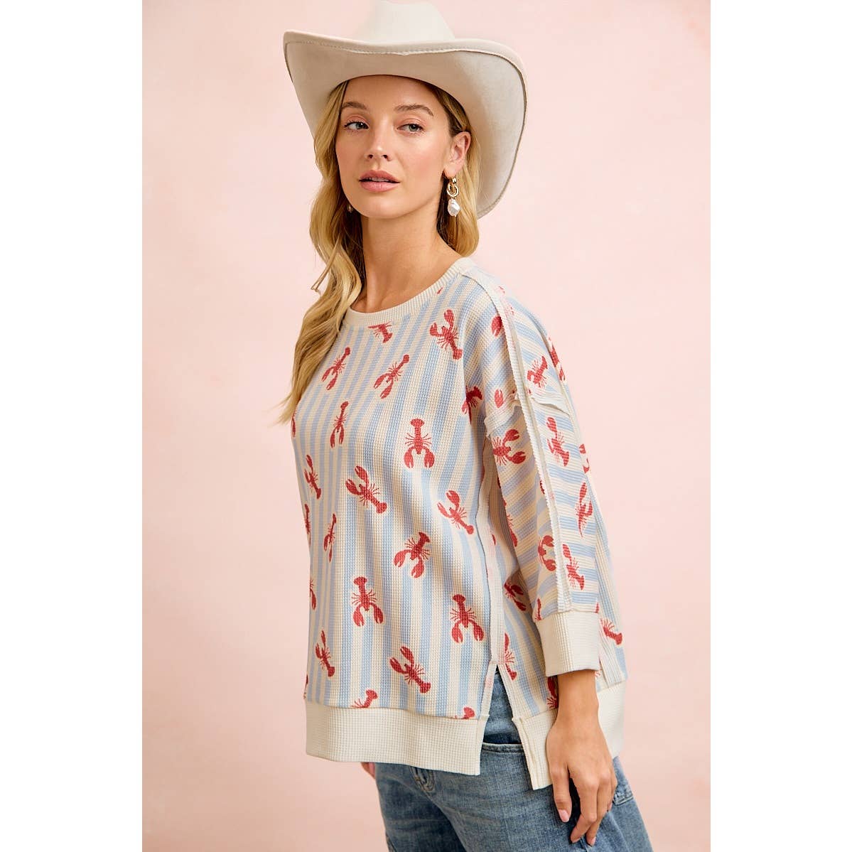 BiBi Coastal Lobster Waffle Knit Pullover