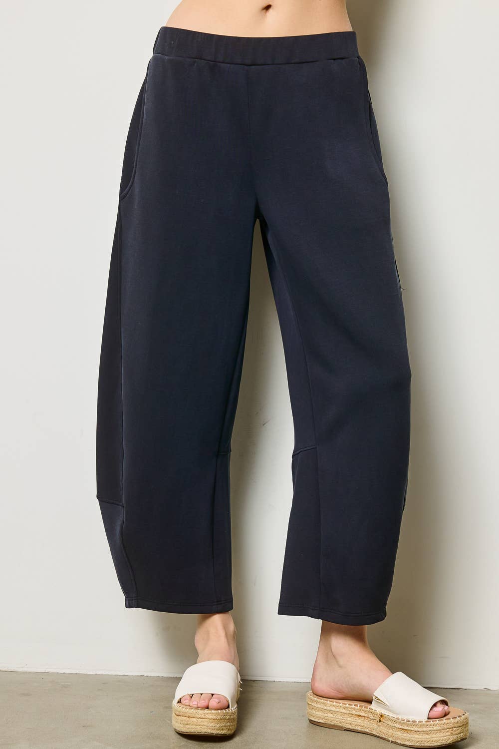 Charlotte Avery Black Scuba Relaxed Barrel Leg Pants