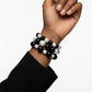 Black Bead White Pearl Bracelet Stretch 3 Strand