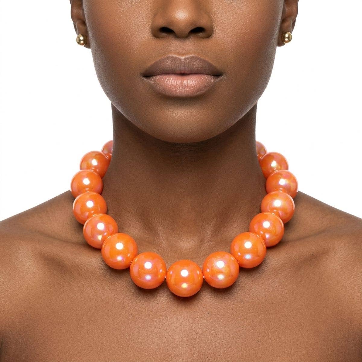 High Gloss Pearlescent Orange 24mm Bead Necklace