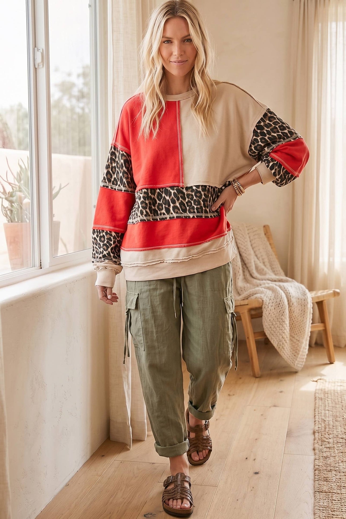 LEOPARD PATCHWORK OVERSIZED SWEATSHIRT