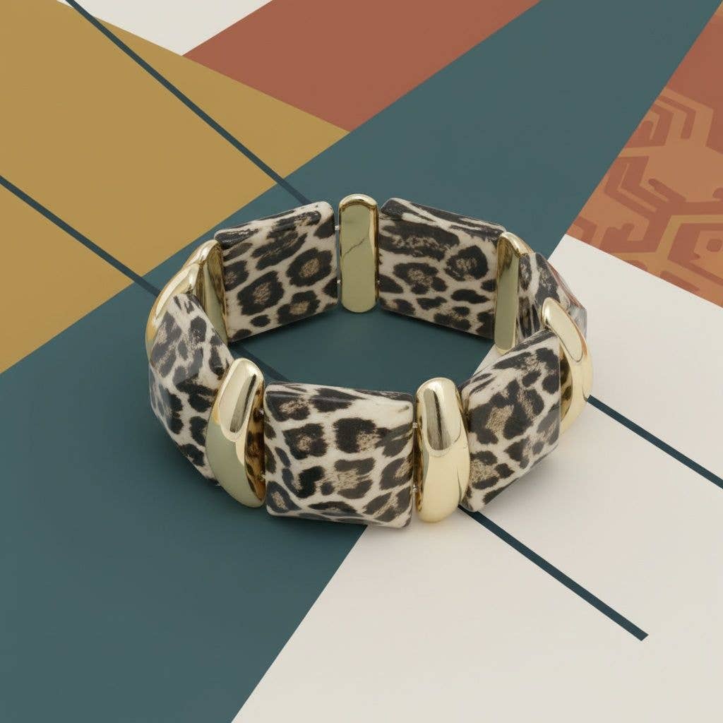Wild Tribal Leopard Chunky Beaded Stretch Bracelet