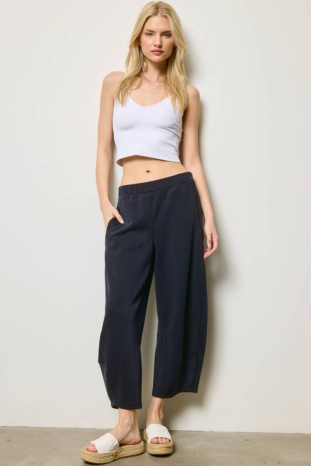 Charlotte Avery Black Scuba Relaxed Barrel Leg Pants