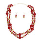 Women’s Long Layered Red & Gold Pearl Beaded Necklace Set