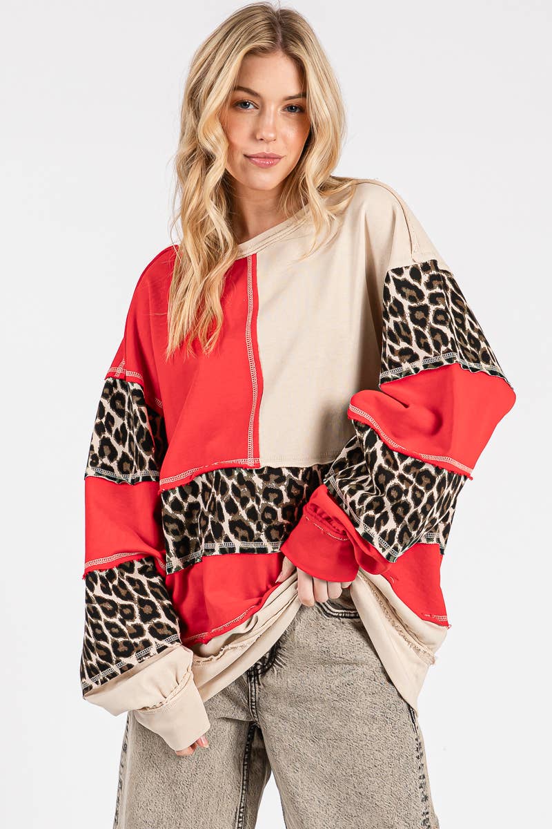 LEOPARD PATCHWORK OVERSIZED SWEATSHIRT