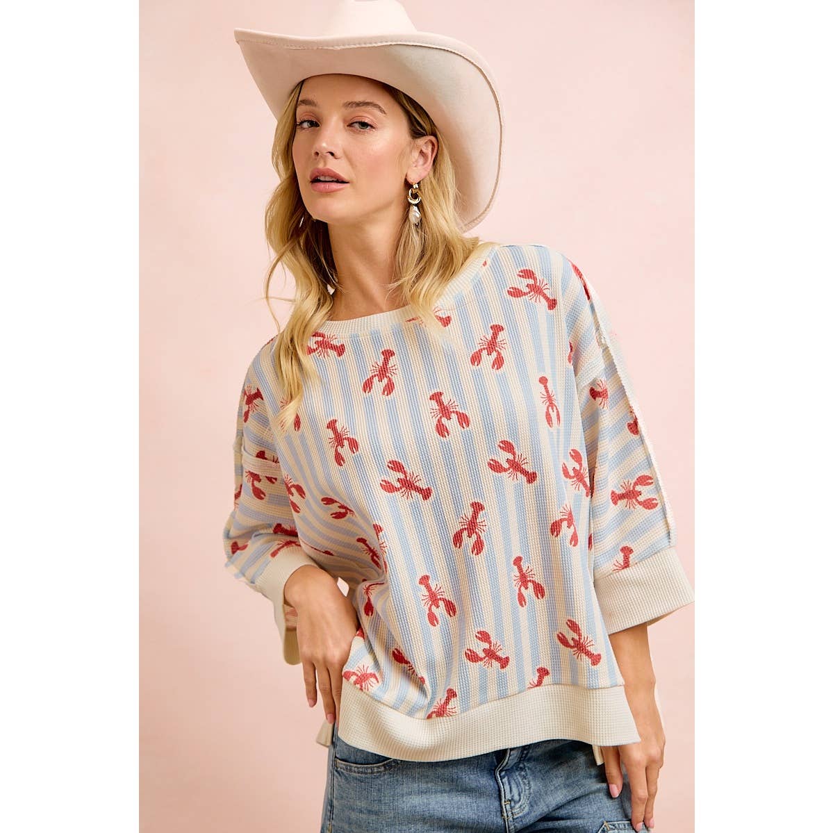 BiBi Coastal Lobster Waffle Knit Pullover