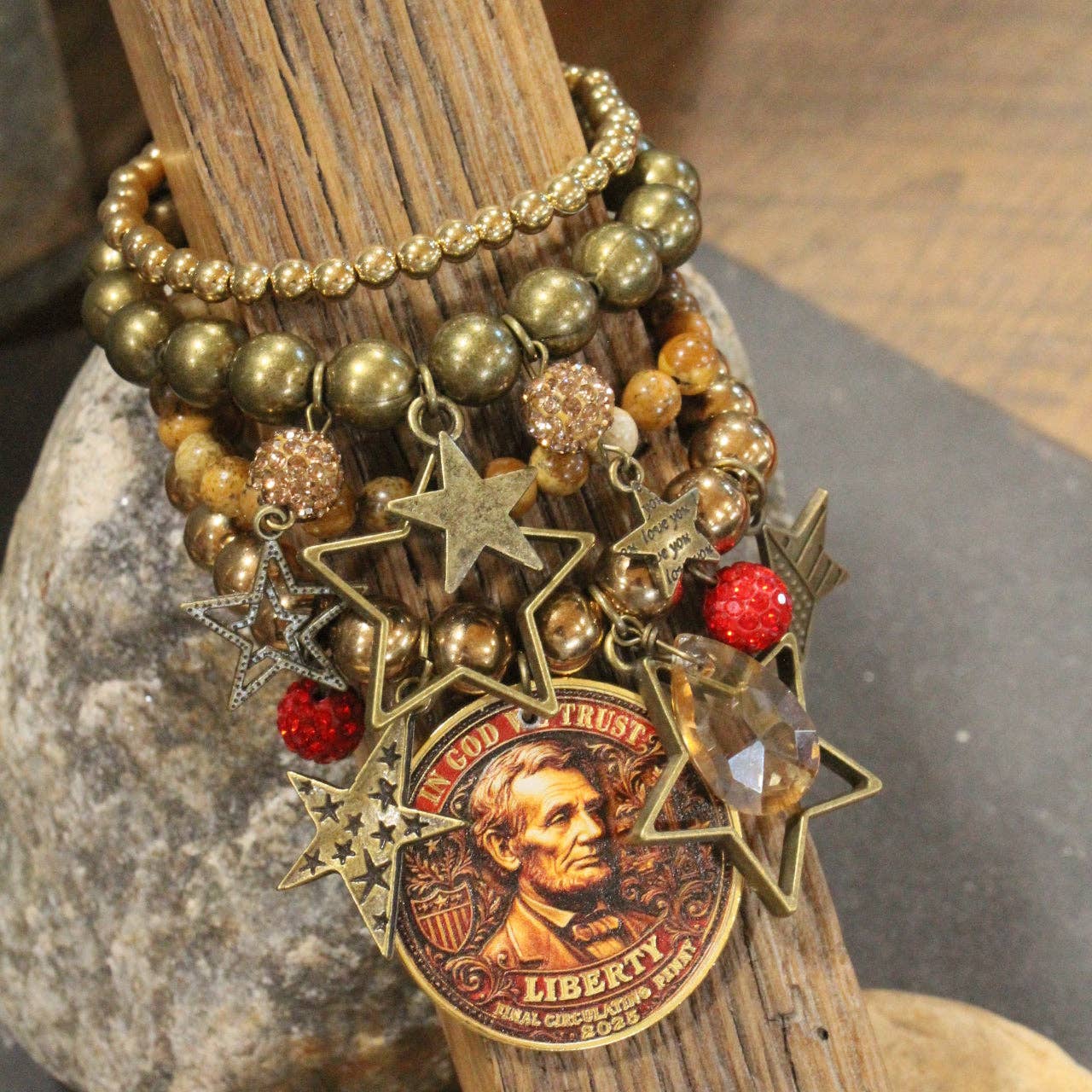 In God We Trust Golden Charm'd Bracelet Set