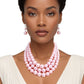 Pink Graduated 3-Strand Pearl Necklace & Earrings Set