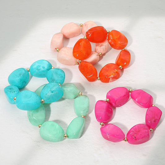 Chunky Pop of Color Statement Resin Pebble Beaded Bracelet