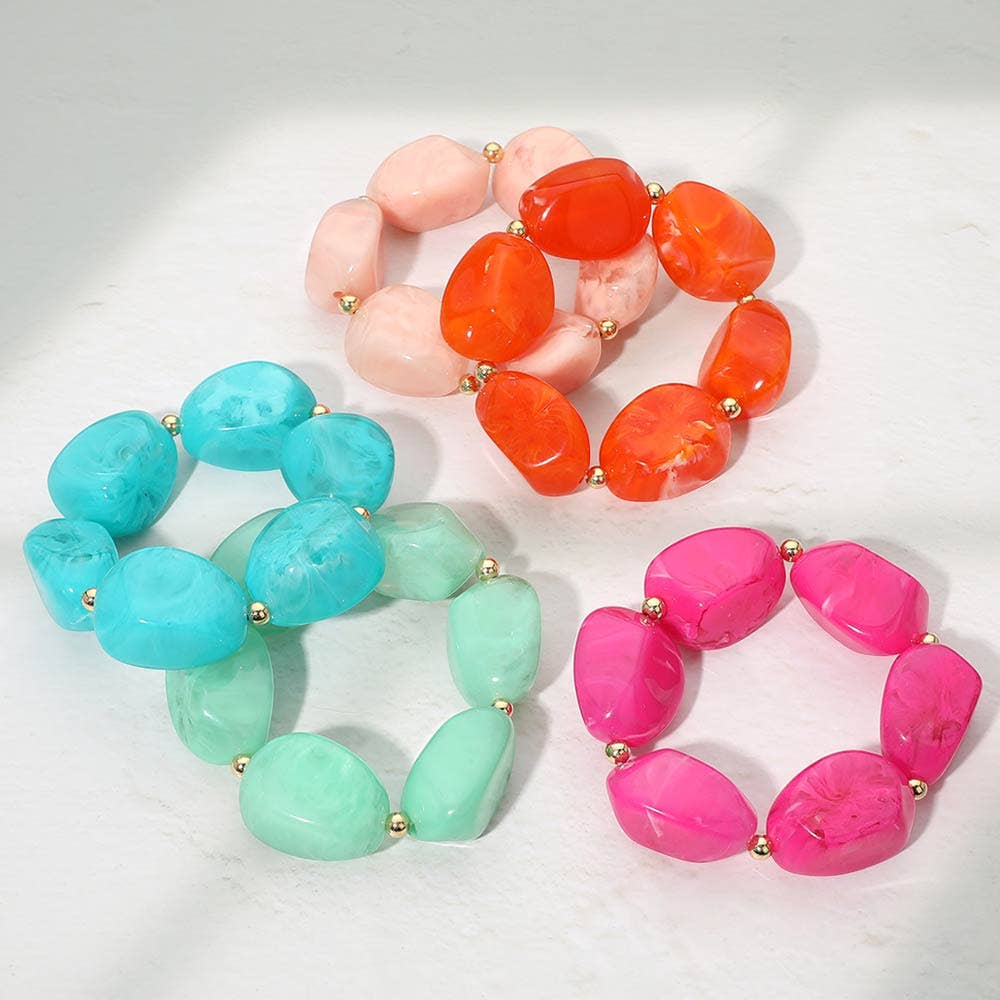 Chunky Pop of Color Statement Resin Pebble Beaded Bracelet