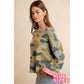 SOFT CAMO CONTRAST NECK AND ROLL UP SWEATER