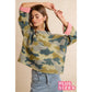 SOFT CAMO CONTRAST NECK AND ROLL UP SWEATER