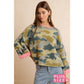 SOFT CAMO CONTRAST NECK AND ROLL UP SWEATER