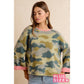 SOFT CAMO CONTRAST NECK AND ROLL UP SWEATER