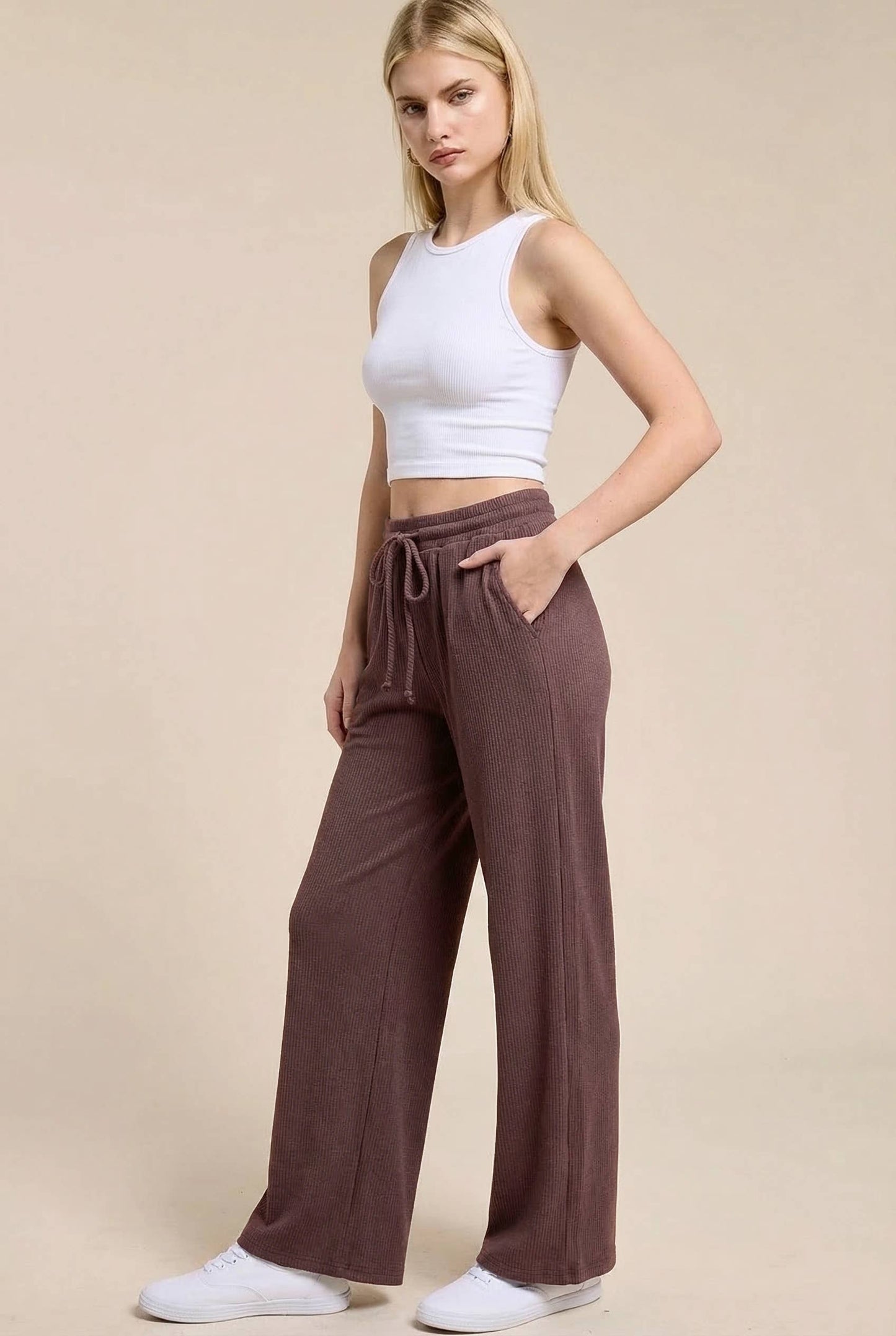 Micro Ribbed Relaxed Drawstring Lounge Pants