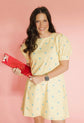 Peach Love Yellow with Green Polka Dot Puff Sleeve Dress – Medium