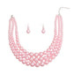 Pink Graduated 3-Strand Pearl Necklace & Earrings Set