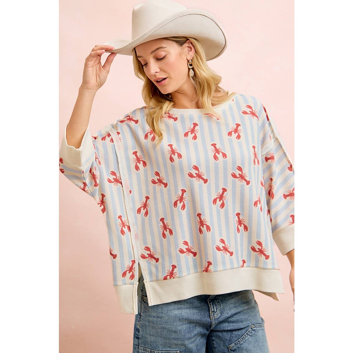 BiBi Coastal Lobster Waffle Knit Pullover