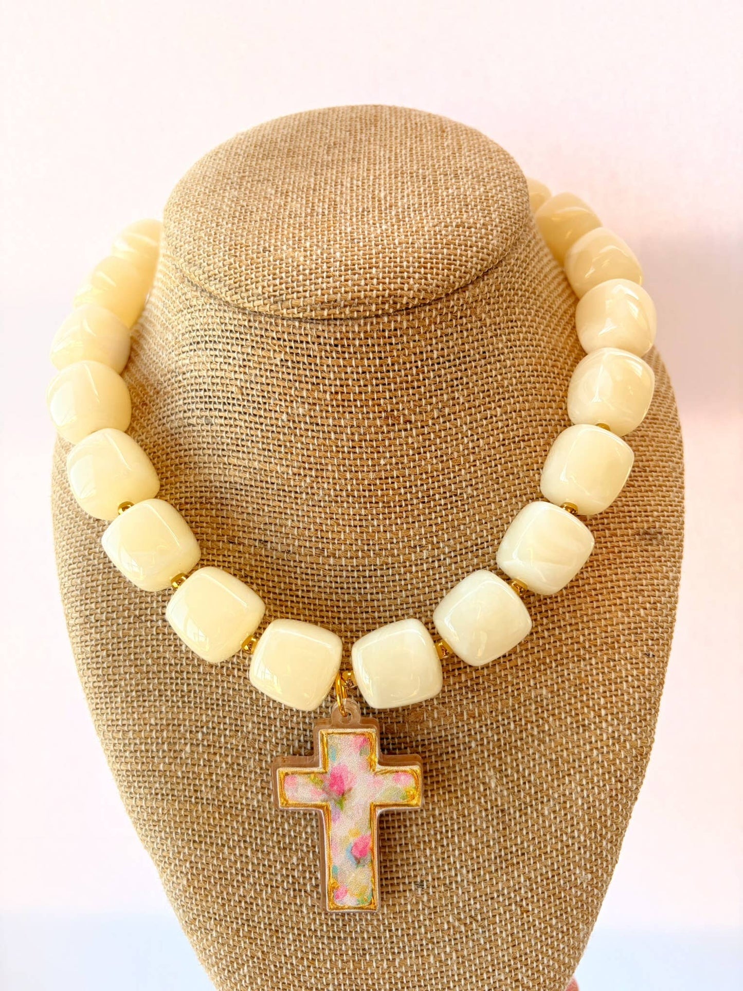Rebecca x Kate Cream Cross Necklace
