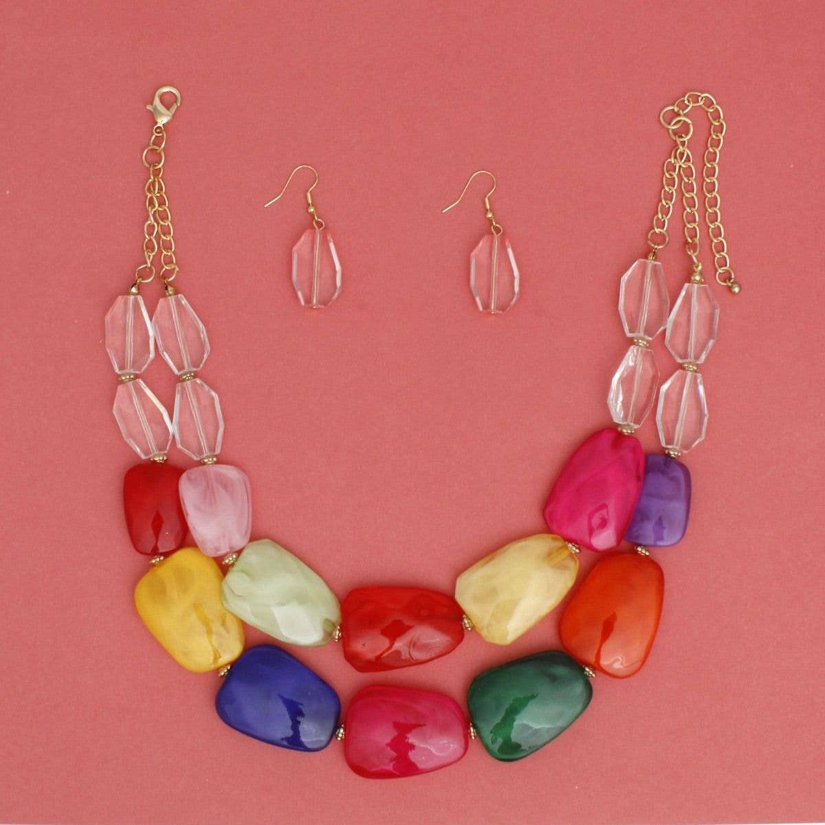 Collar Vibrant Marbled Multicolor Bead Necklace