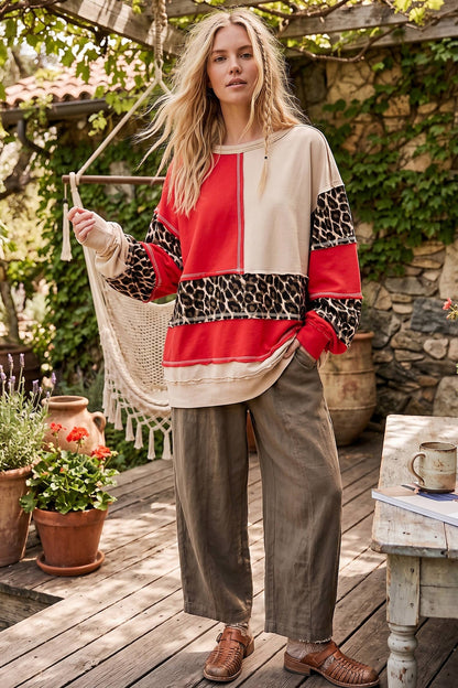 LEOPARD PATCHWORK OVERSIZED SWEATSHIRT