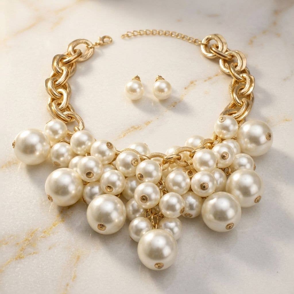 Cream Pearl Cluster Opulent Chunky Bib Necklace