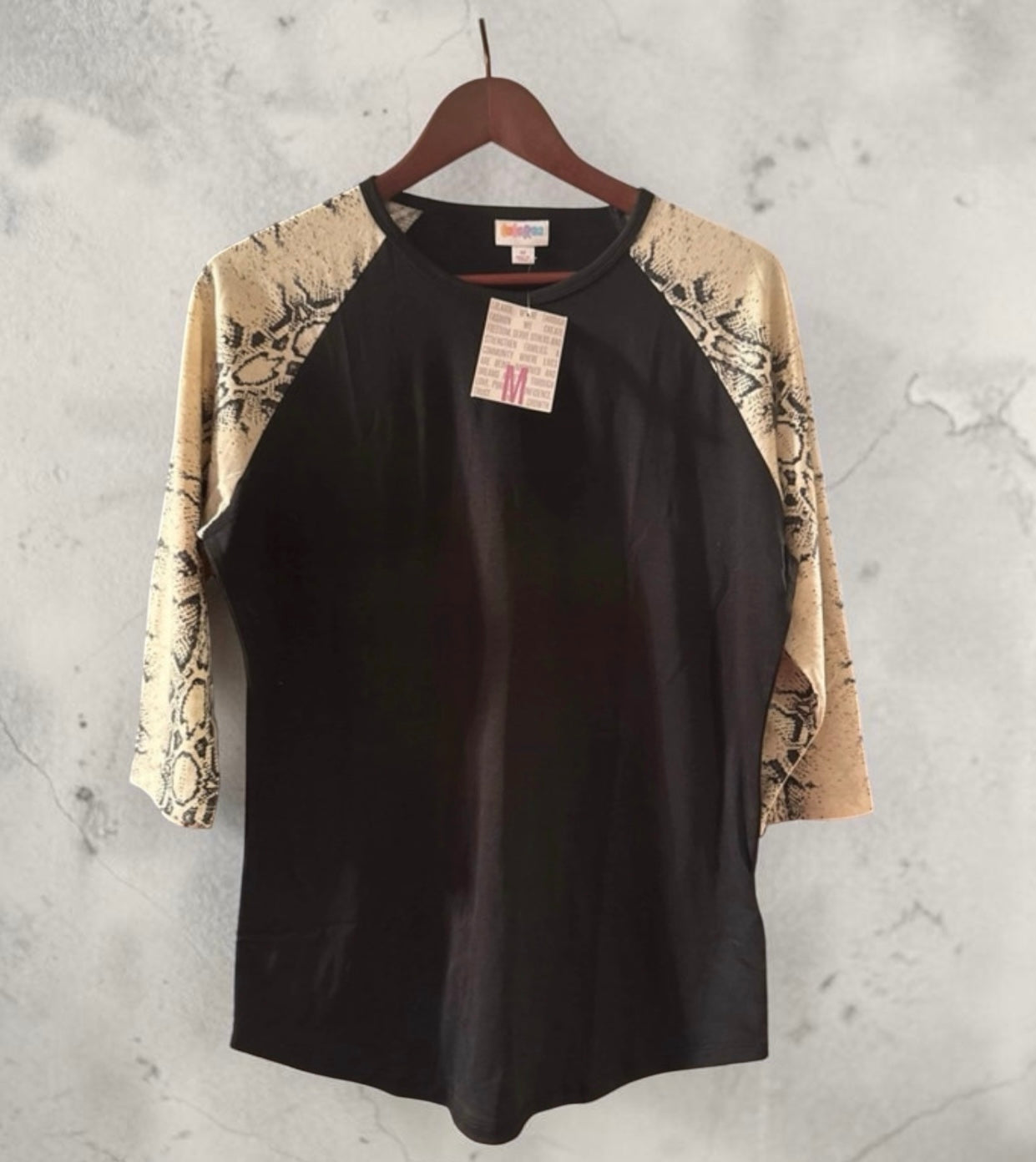 LuLaRoe Randy Raglan Top | Black & Snakeskin Print