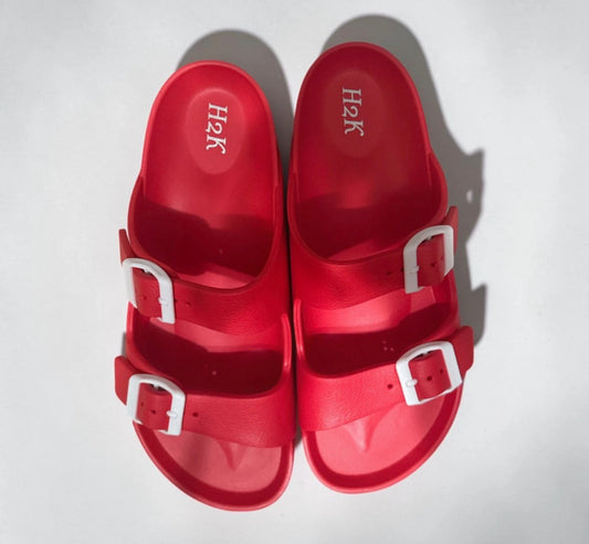 H2K Women’s Lightweight Double Strap EVA Slide Sandals – Red